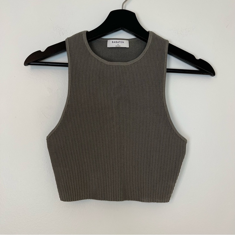 Aritzia Babaton Sculpt Knit Racer Cropped Tank Small Olive Green Contemporary